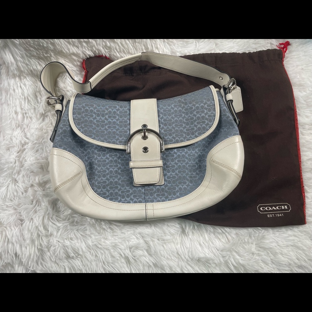 COACH LARGE BABY BLUE MINI C LEATHER HANDBAG PURSE